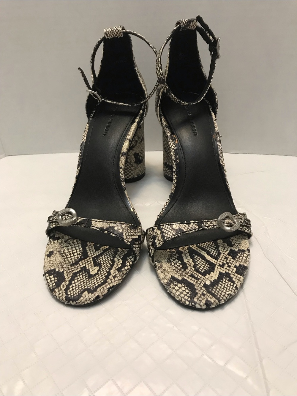 Rebecca Minkoff Snake-Print Block Heel Sandals - Beige/Black